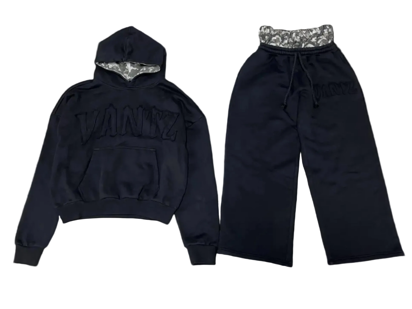 Black Hoodie Double waist Pant Setup