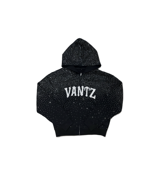 Rhinestone Black ZIP Hoodie 500gsm