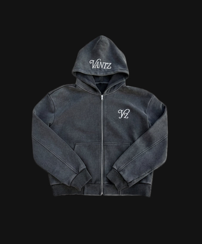 Washed Black ZIP Hoodie 500gsm