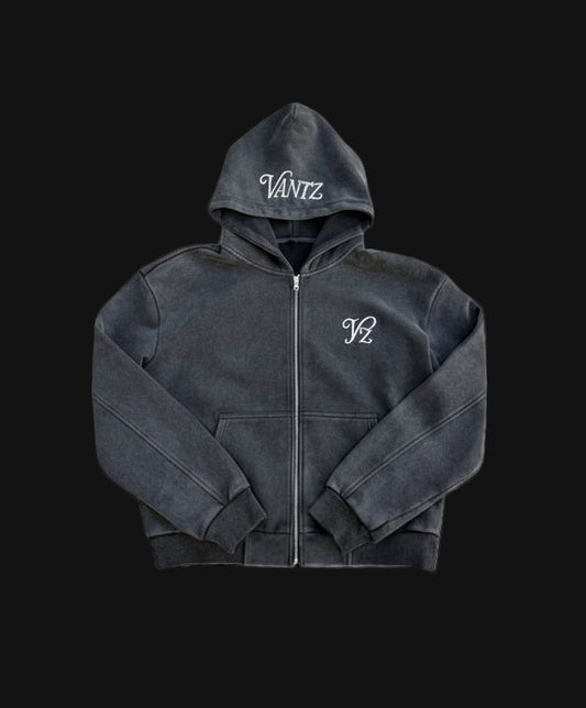 Washed Black ZIP Hoodie 500gsm