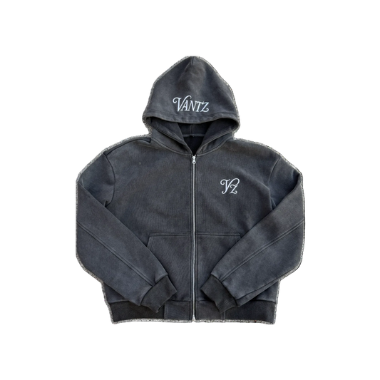 Washed Black ZIP Hoodie 500gsm